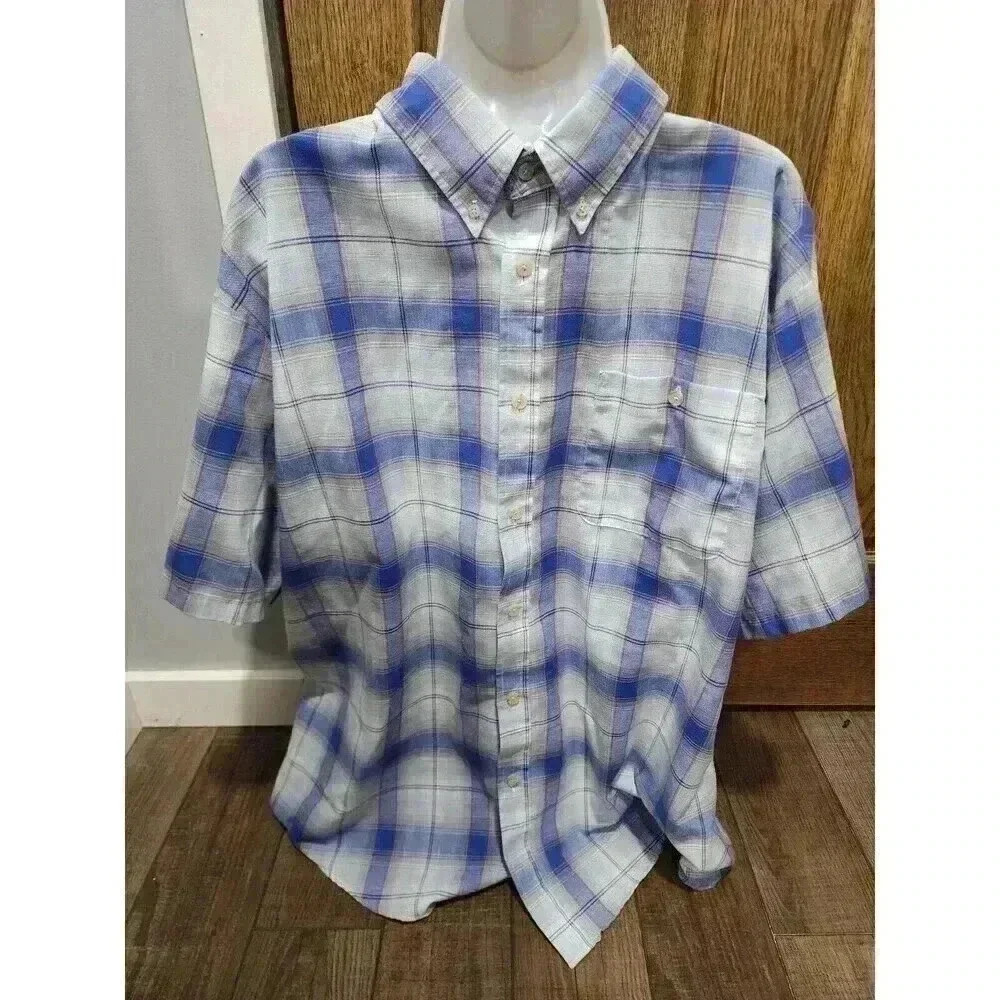 Par Four Sportswear Shirt Mens XL Gray Blue Striped Button Down Short Sleeve